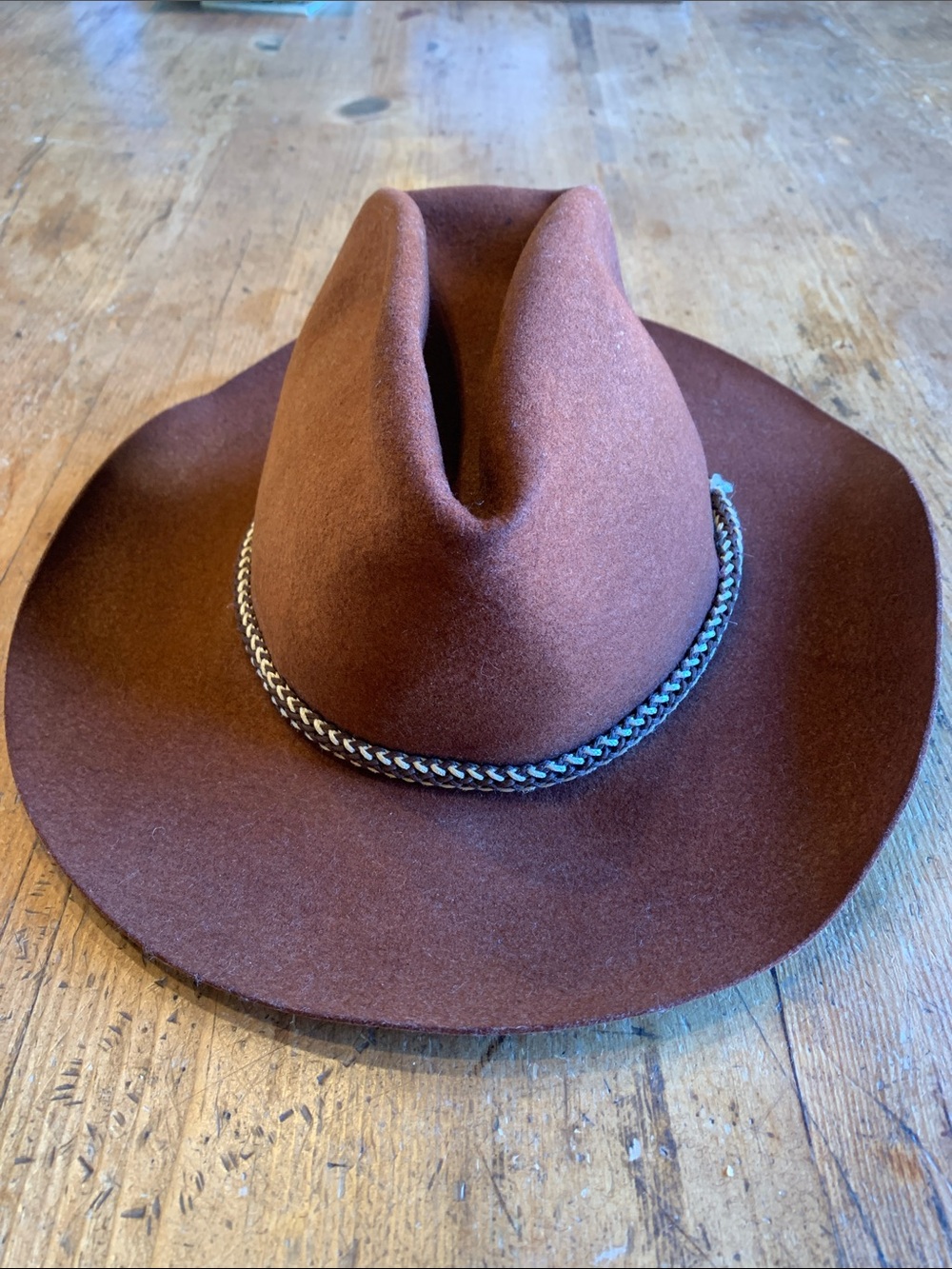 Vintage Brown Wool Western Hat with Braided Band